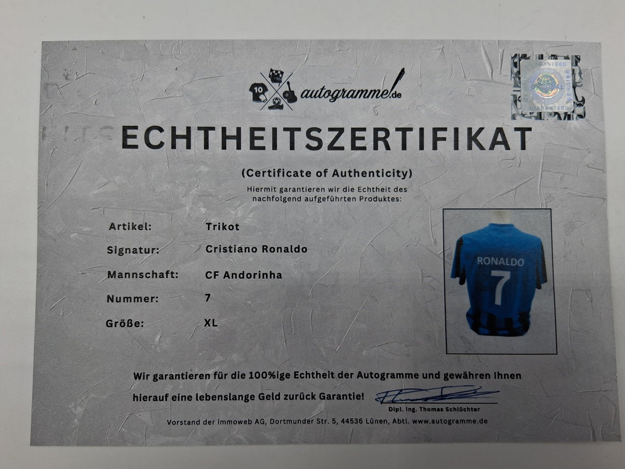 CF Andorinha Trikot Cristiano Ronaldo signiert Autogramm CFA Fußball COA XL