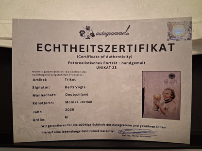 DFB jersey portrait Berti Vogts hand painted and signed in the frame M