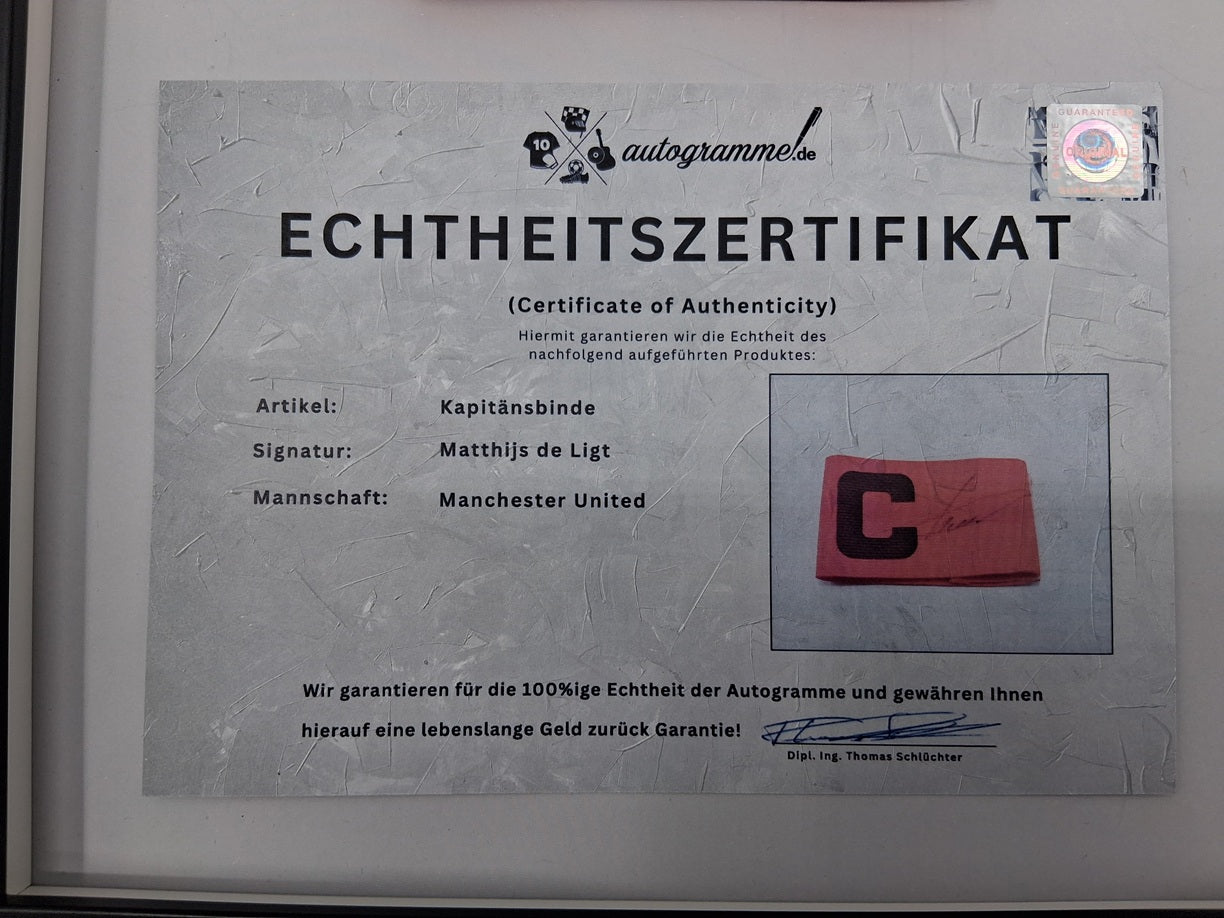 Kapitänsbinde Matthijs de Ligt signiert im Rahmen Manchester United COA