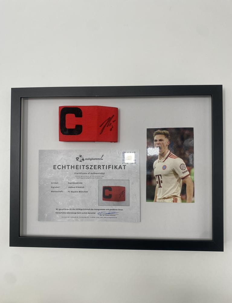 Captain's armband Joshua Kimmich signed in a Bayern Munich autograph COA frame