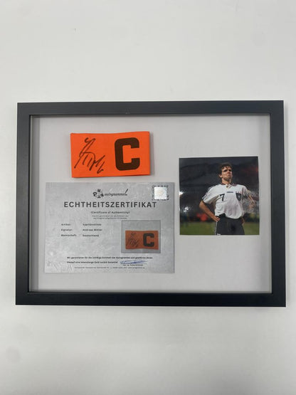 Kapitänsbinde Andreas Möller signiert im Rahmen Deutschland Autogramm COA