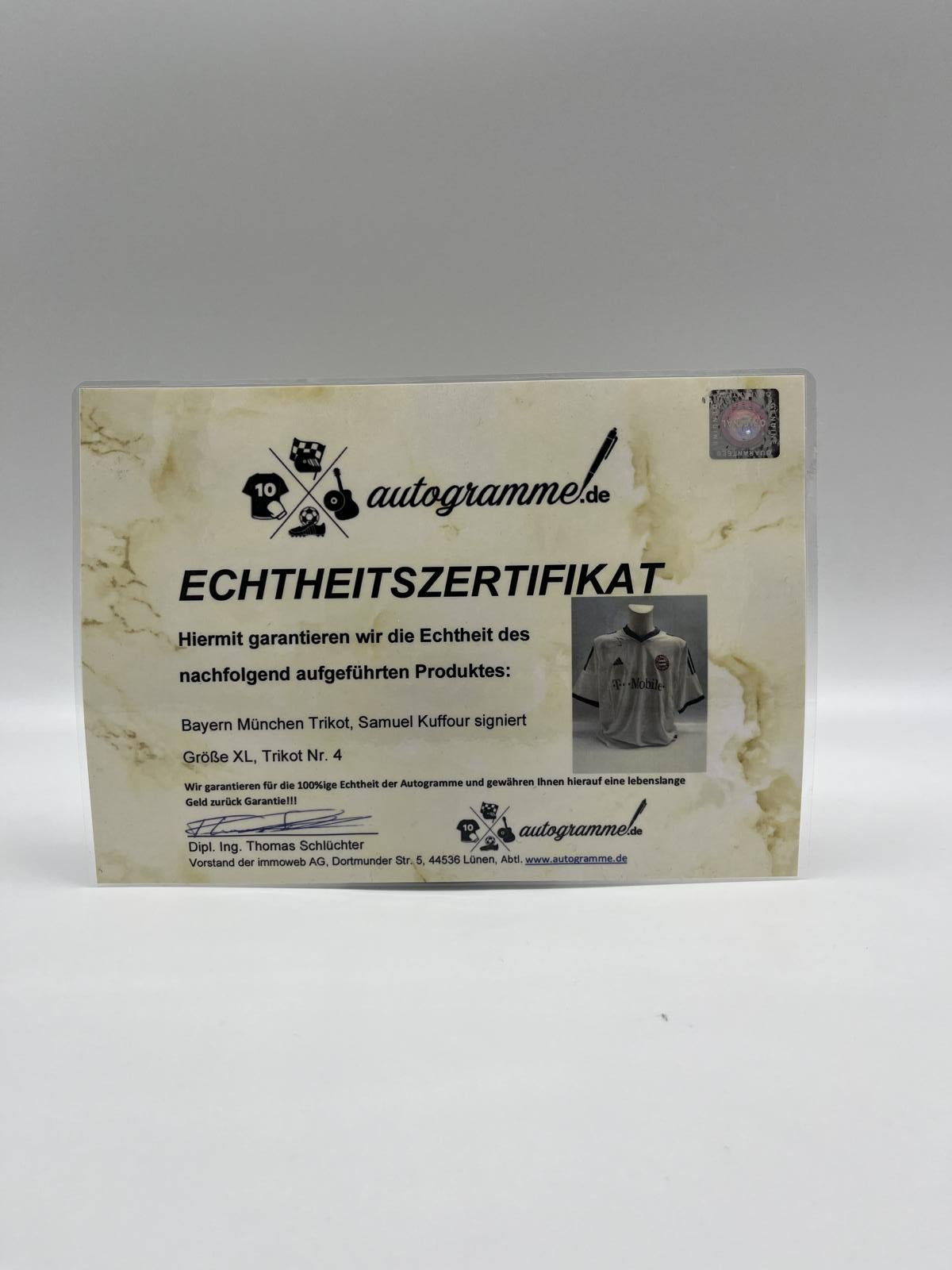 Bayern Munich jersey Samuel Kuffour signed Adidas FCB Autogram COA XL