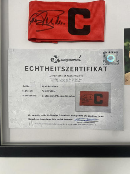 Kapitänsbinde Paul Breitner signiert im Rahmen DFB Fußball Autogramm COA
