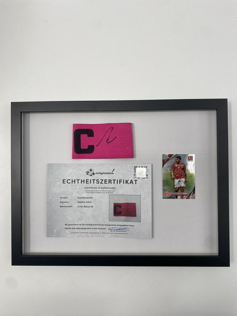 Kapitänsbinde Nadiem Amiri signiert im Rahmen Mainz 05 Autogramm Fußball COA