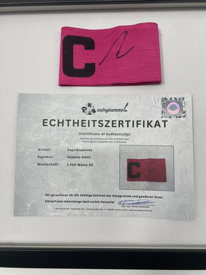 Kapitänsbinde Nadiem Amiri signiert im Rahmen Mainz 05 Autogramm Fußball COA