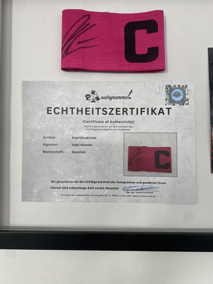 Captain's armband signed by Xabi Alonso in a frame, Spain, autograph COA