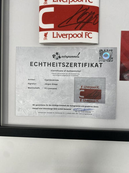 Kapitänsbinde Jürgen Klopp signiert im Rahmen FC Liverpool Autogramm Fußball COA