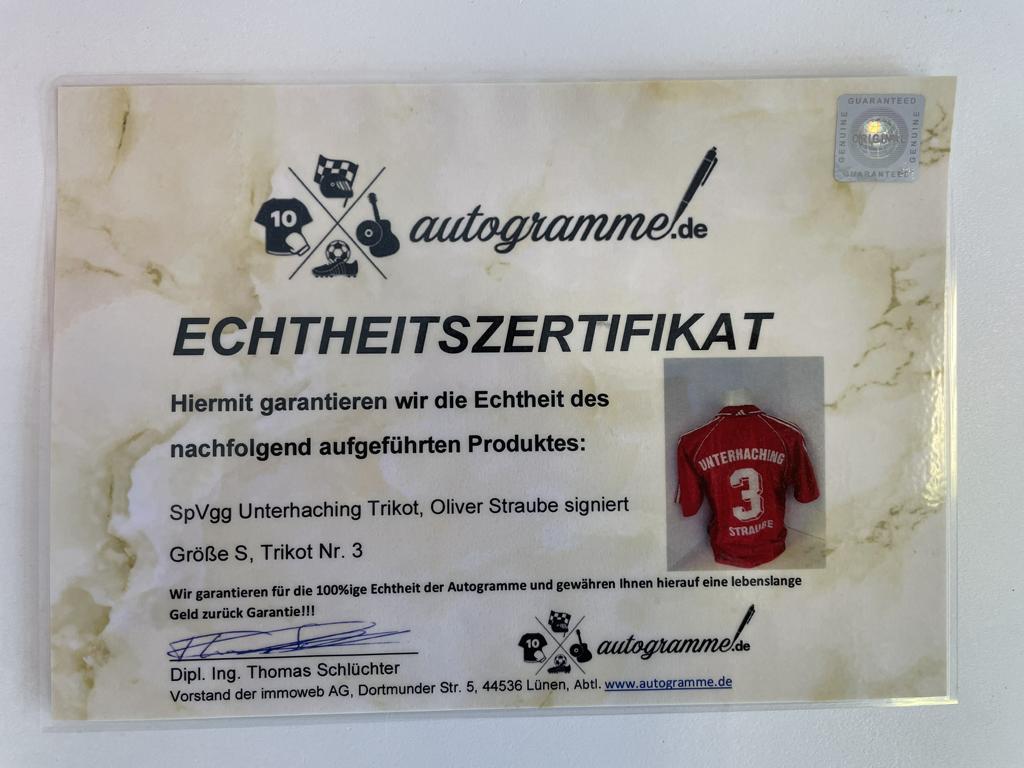 SpVgg Unterhaching jersey Oliver Straube signed + dedication football Bundesliga Adidas S