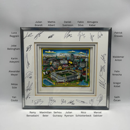 Charles Fazzino 3-D "Borussia Dortmund" Kunstwerk Teamsigniert BVB im Rahmen