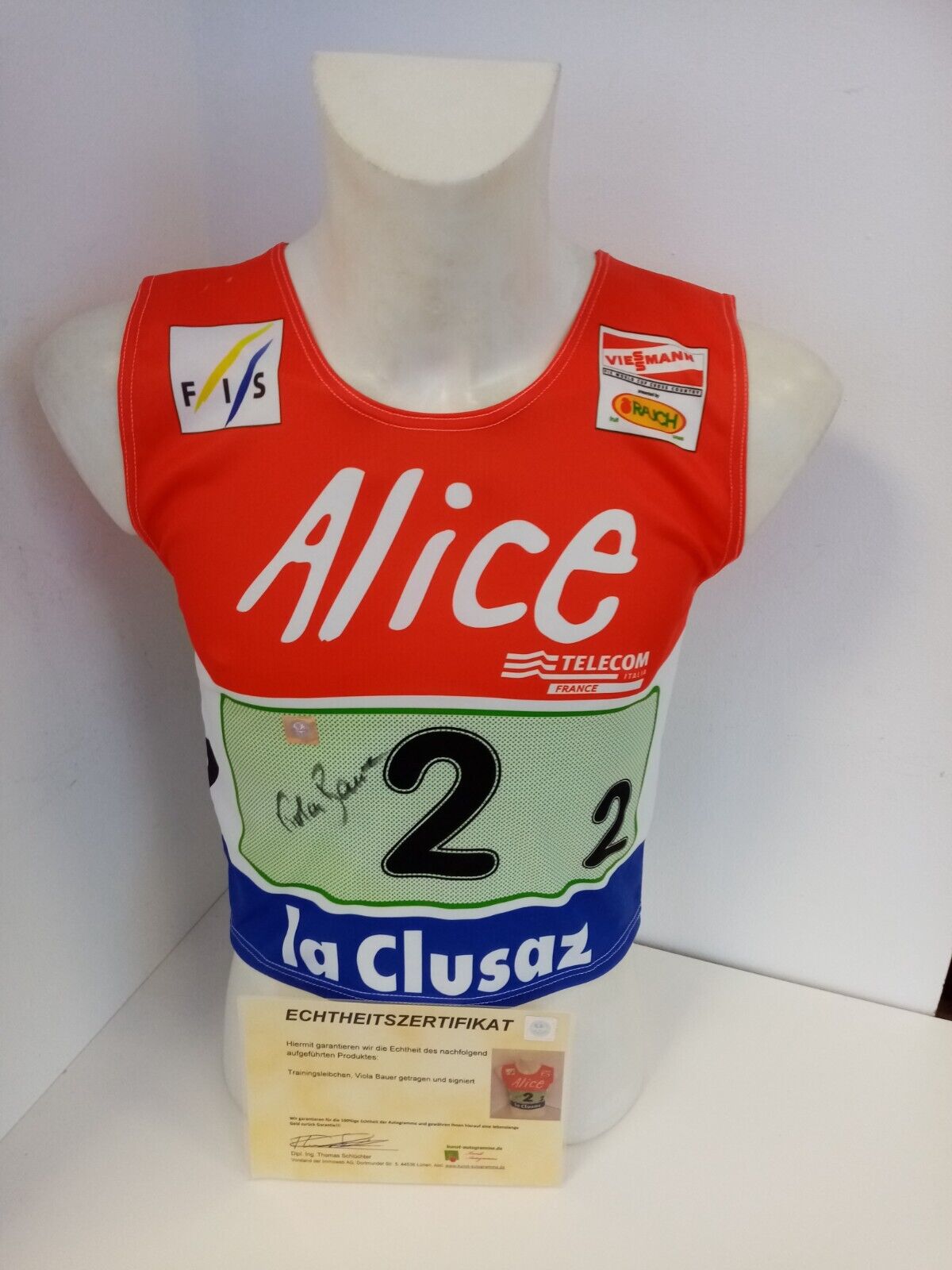 Training body worn Viola Bauer and signed autograph cross -country skiing jersey