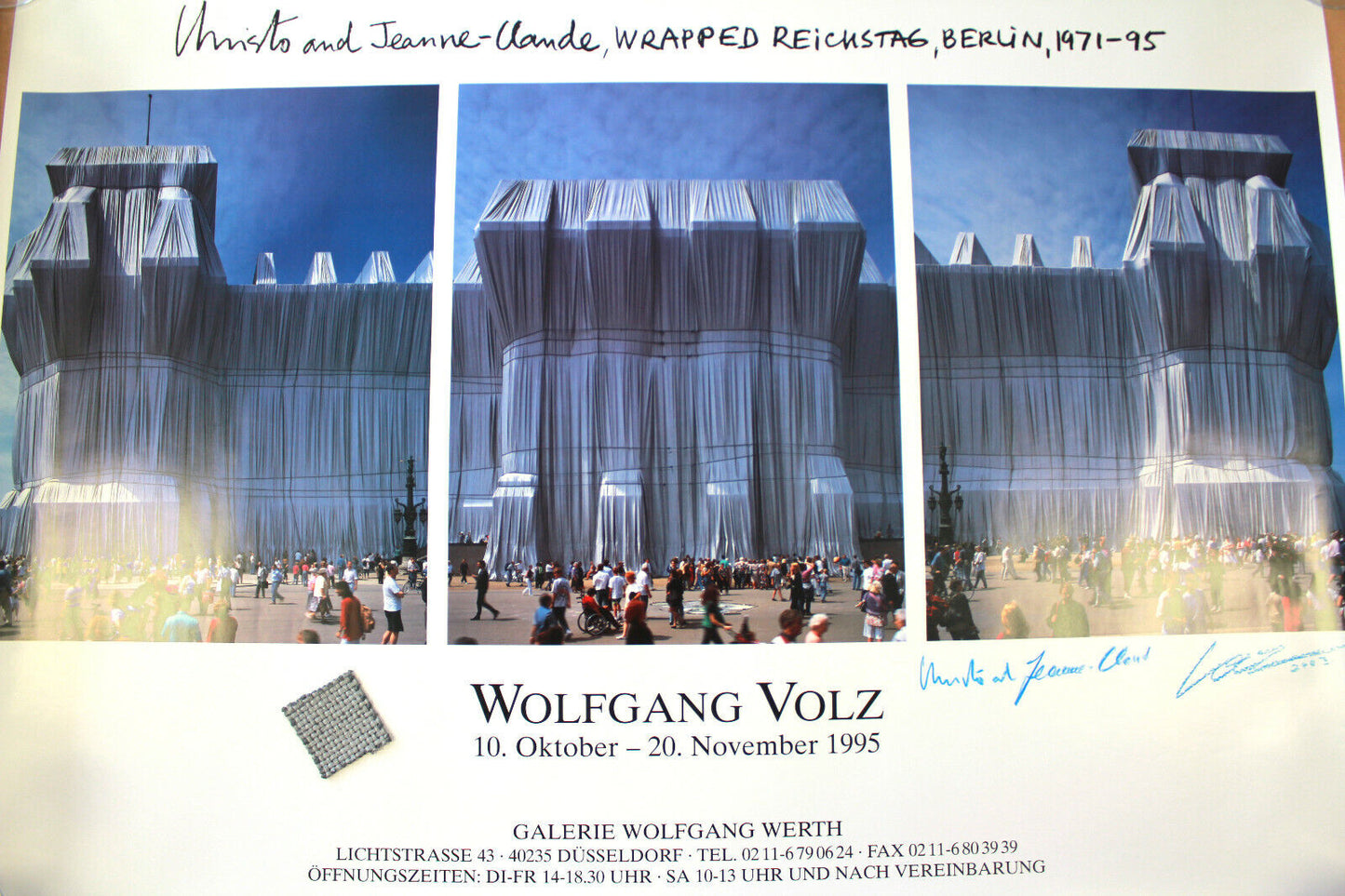 Christo and Jeanne Claude hand-signed art print + original fabric from the Reichstag 