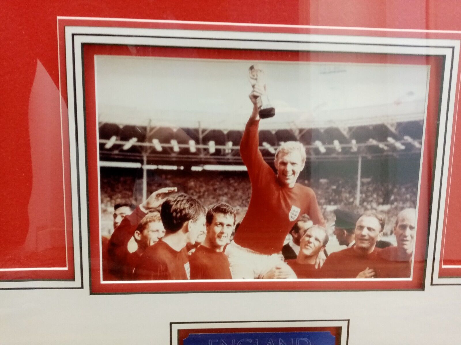 England Repro Trigot WM 1966 + frame team signed autograph Hurst Charlton Coa