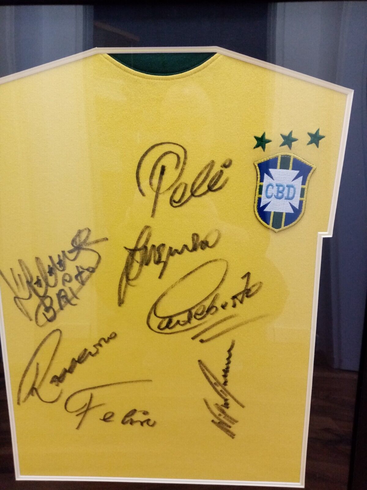 Brazil Repro Jersey World Cup 1970 + Frame Team Signed Autograph Pele Rivelino COA