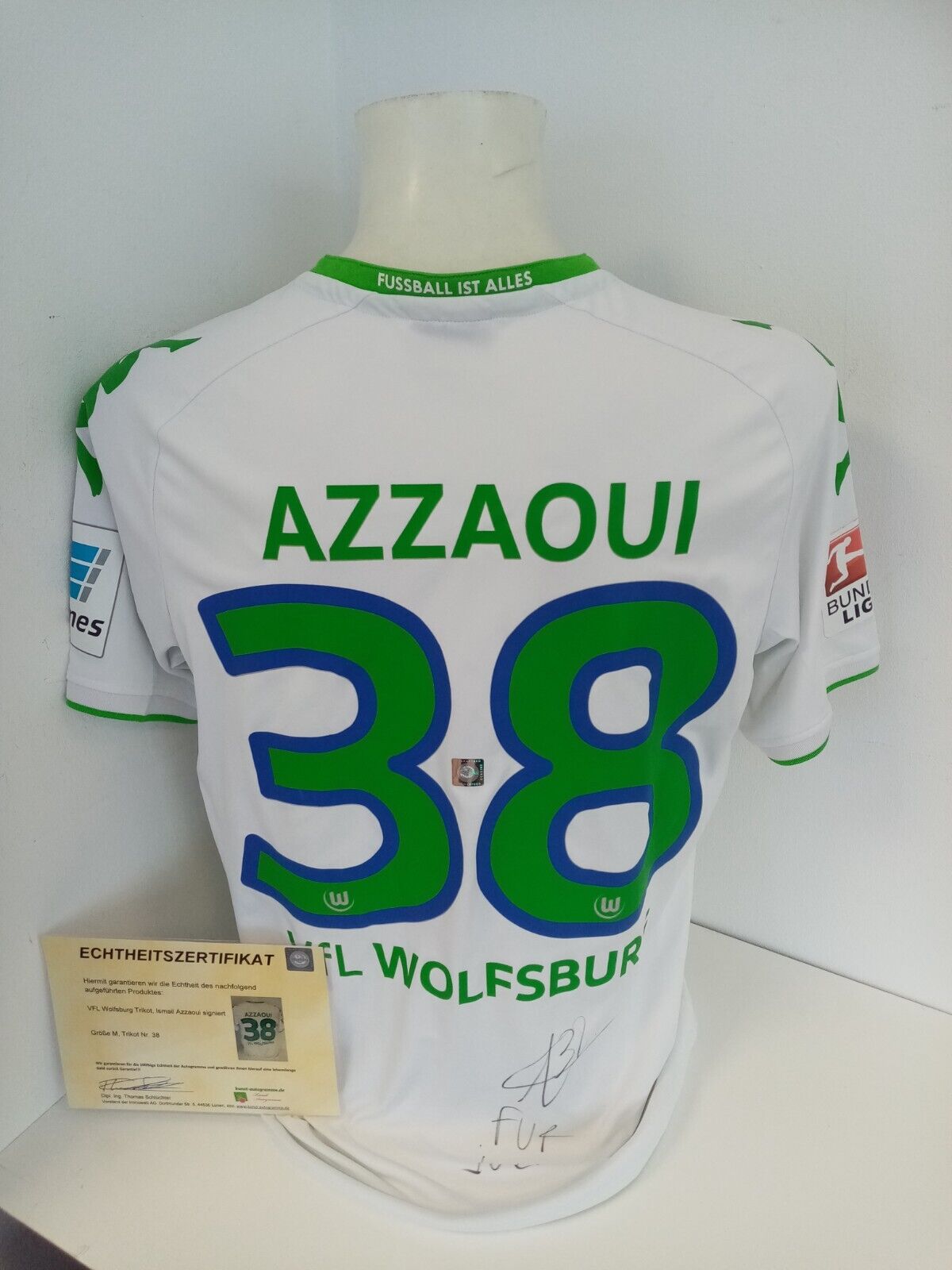 VFL Wolfsburg jersey Azzaoui signed with dedication football Bundesliga Kappa New M