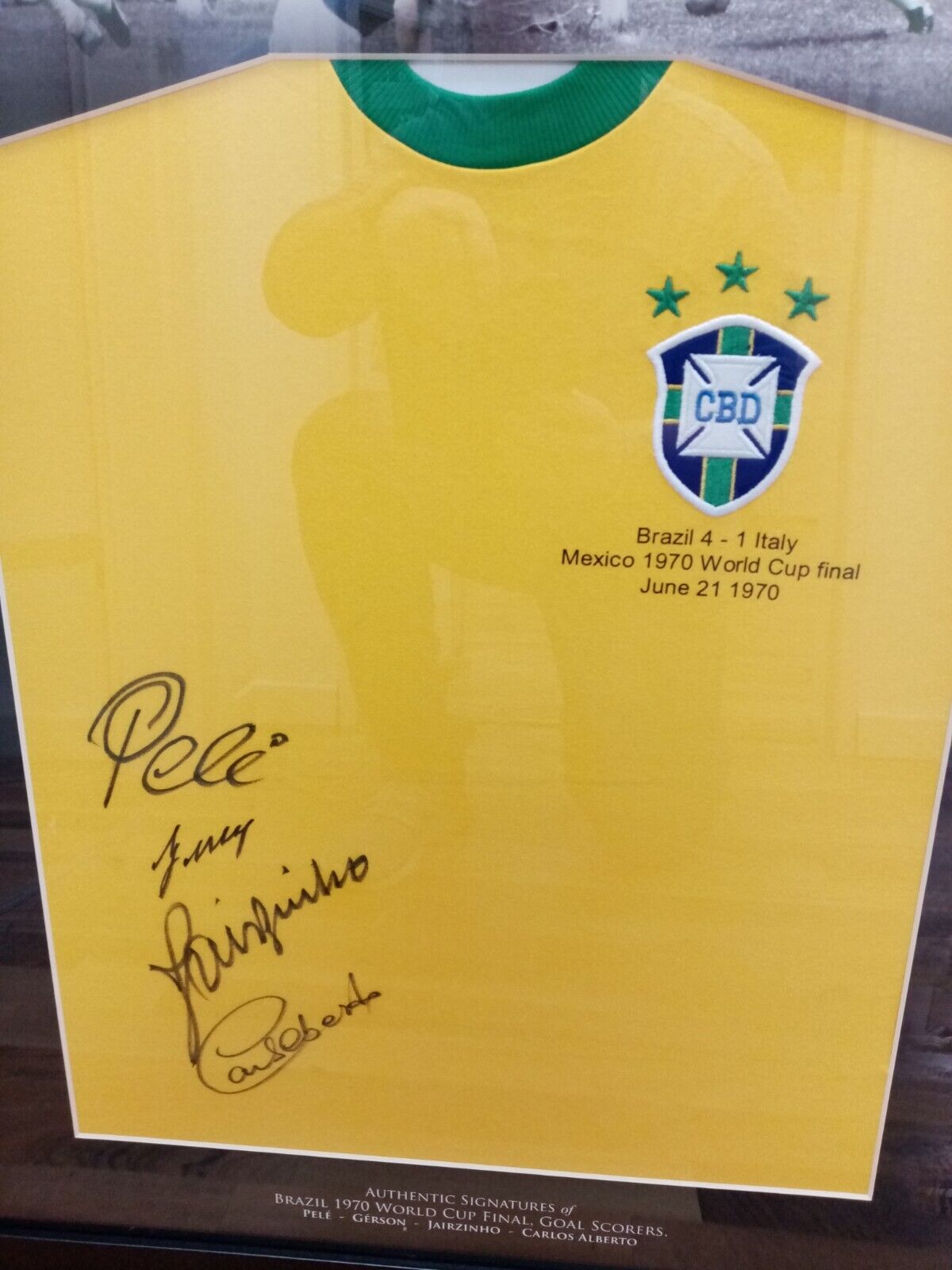 Brazil Repro Jersey World Cup 1970 + Frame Team Signed Autograph Pele New COA