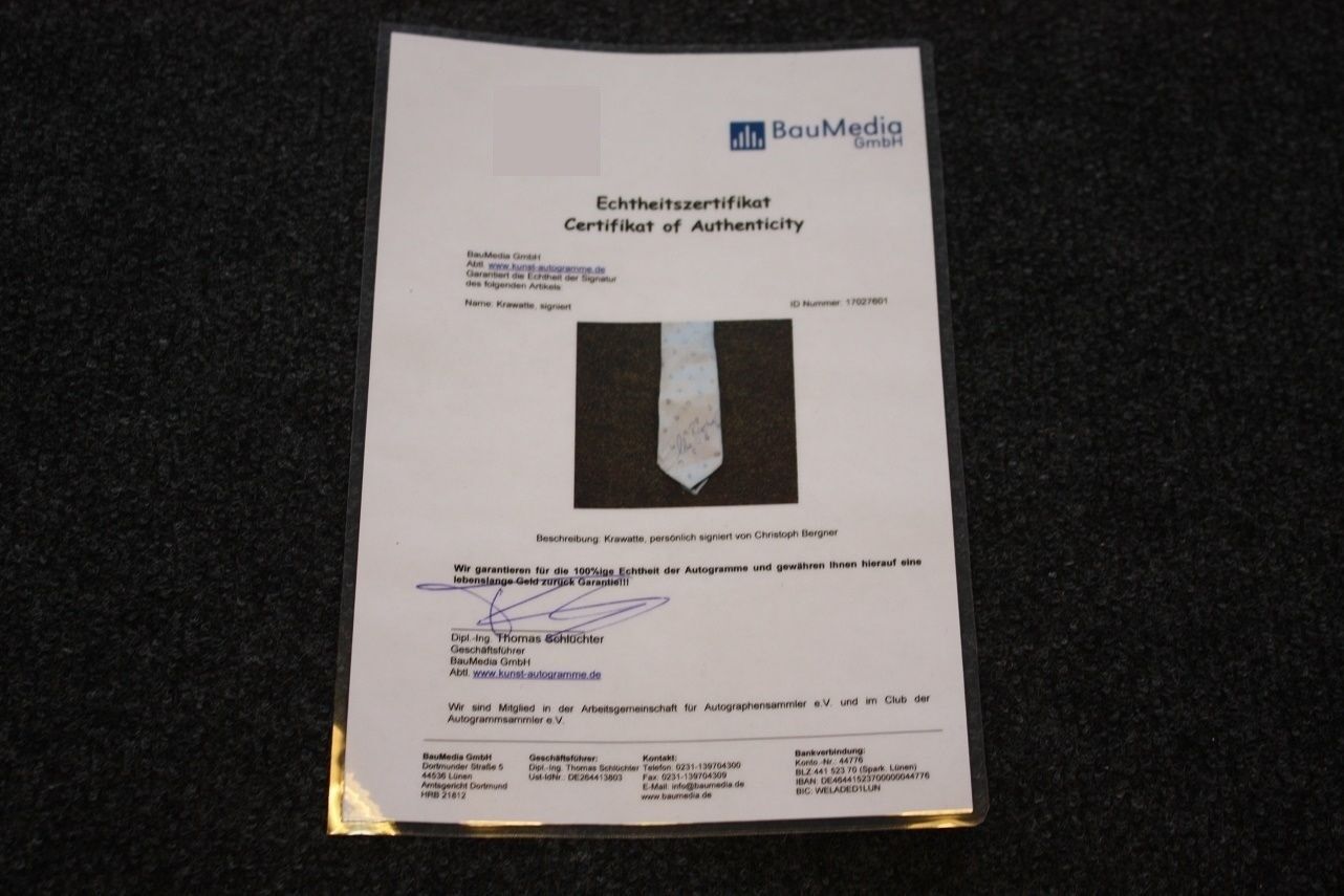 Tie, personally signed by Christoph Bergner, CDU, Politics, Autograph New