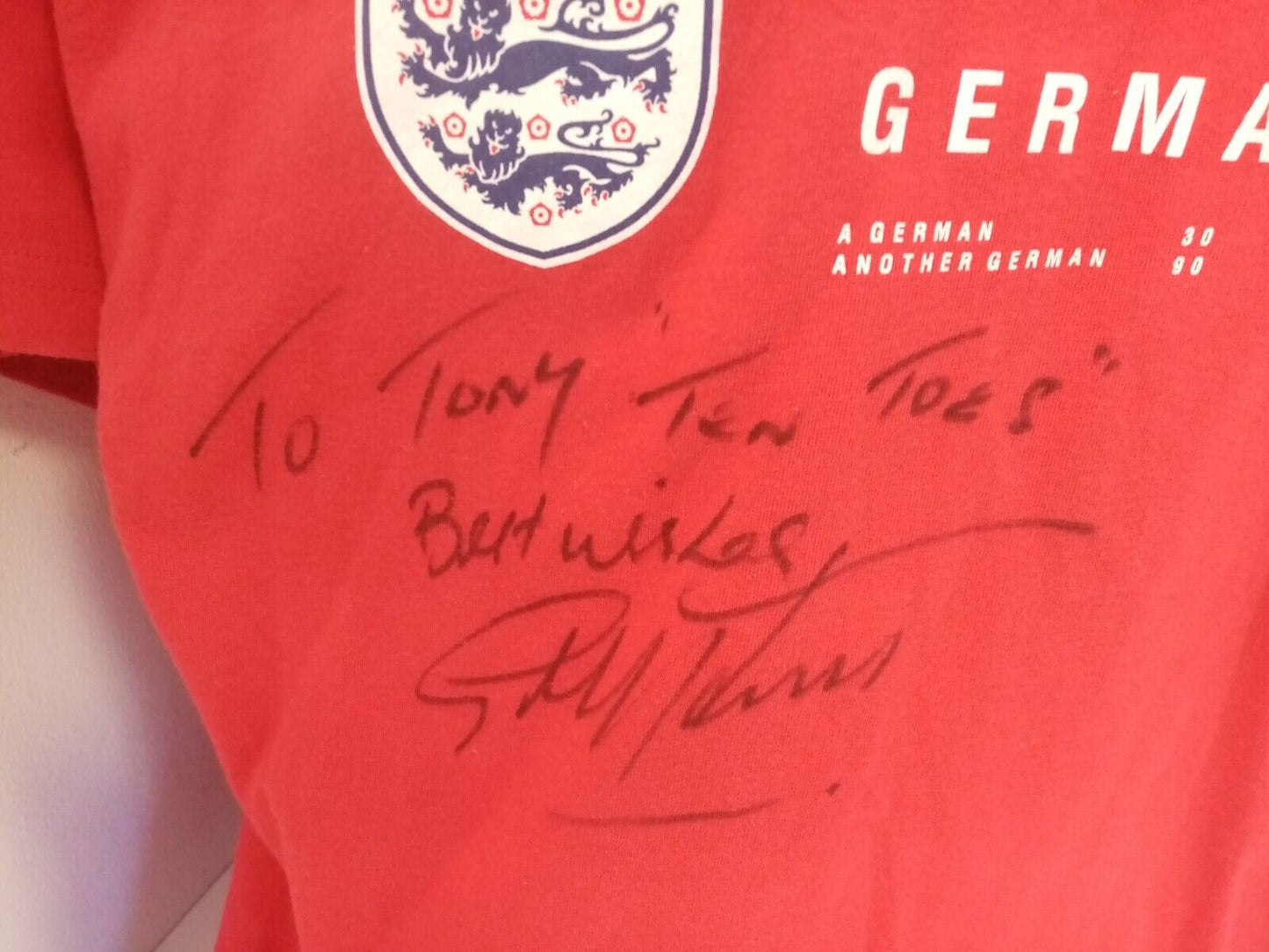 England Shirt World Cup 1966 Geoff Hurst + Kenneth Wolstenholme signed Wembley COA L