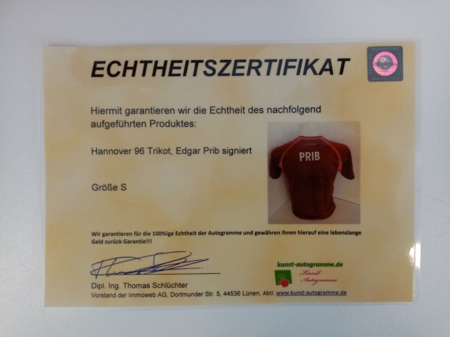 Hannover 96 jersey Edgar Prib signed + dedication autograph Bundesliga football S