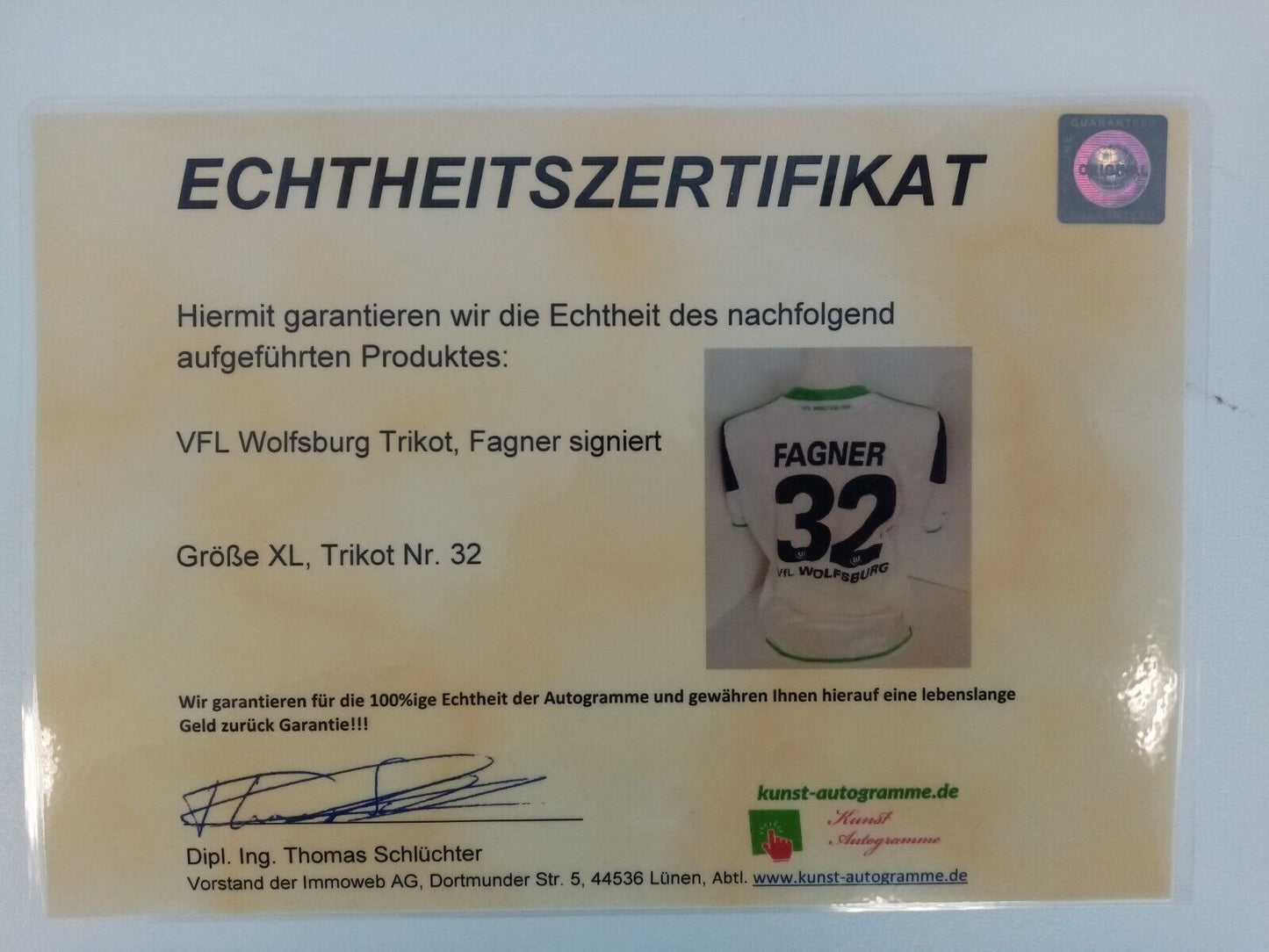 VFL Wolfsburg jersey Fagner signed autograph Bundesliga football Adidas XL