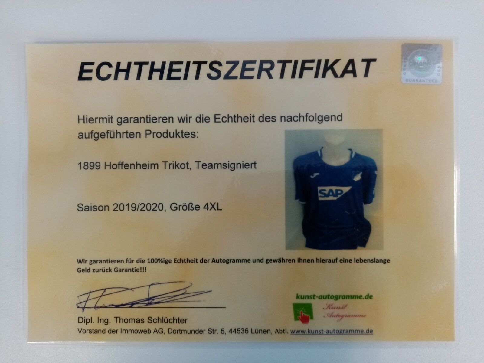 1899 Hoffenheim jersey 19/20 team signed autograph football bundesliga joma 4xl
