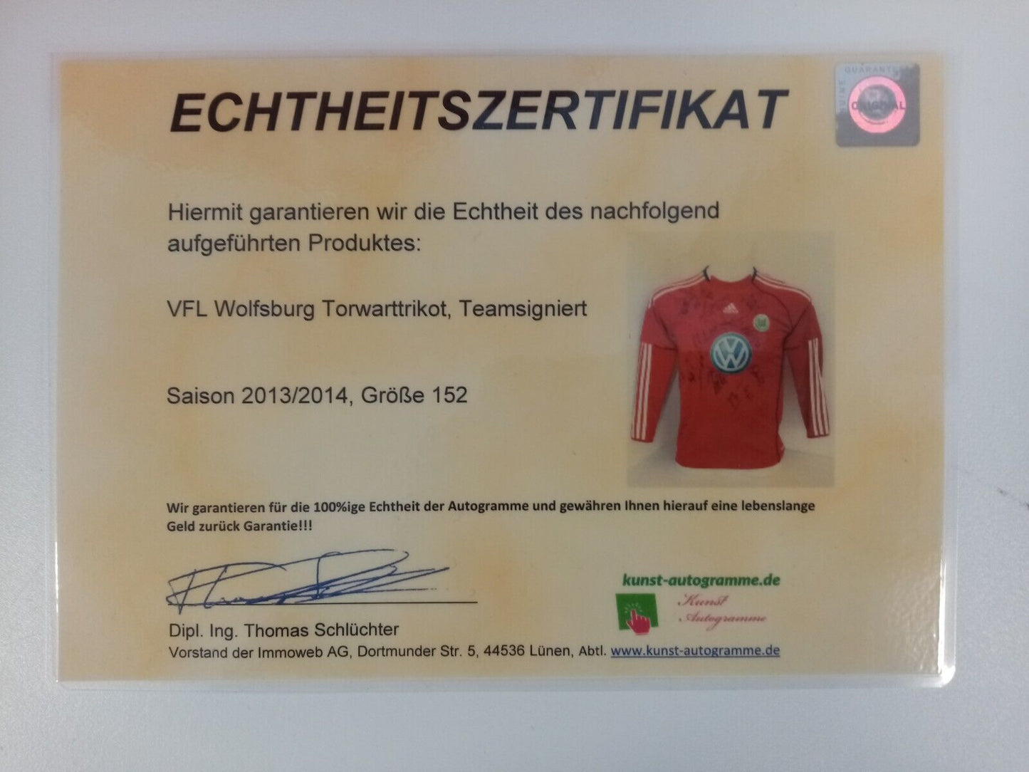 VFL Wolfsburg Goalkeeper Jersey 2013/2014 Team Signed Adidas Bundesliga Wolves 152