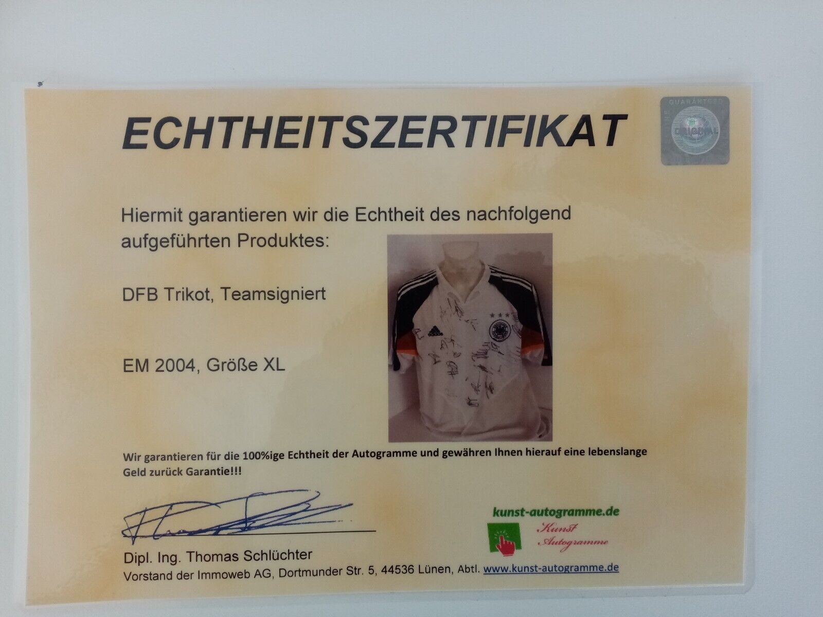 Germany jersey em 2004 team signed DFB football autograph Adidas Coa Euro XL