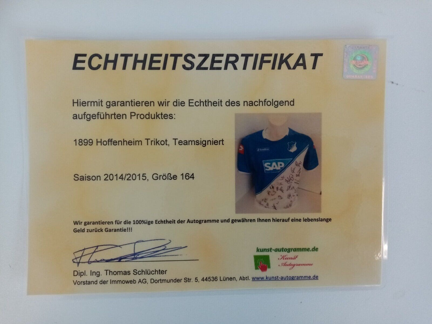 1899 Hoffenheim Jersey 14/15 Team Signed Autograph Football Bundesliga Lotto 164