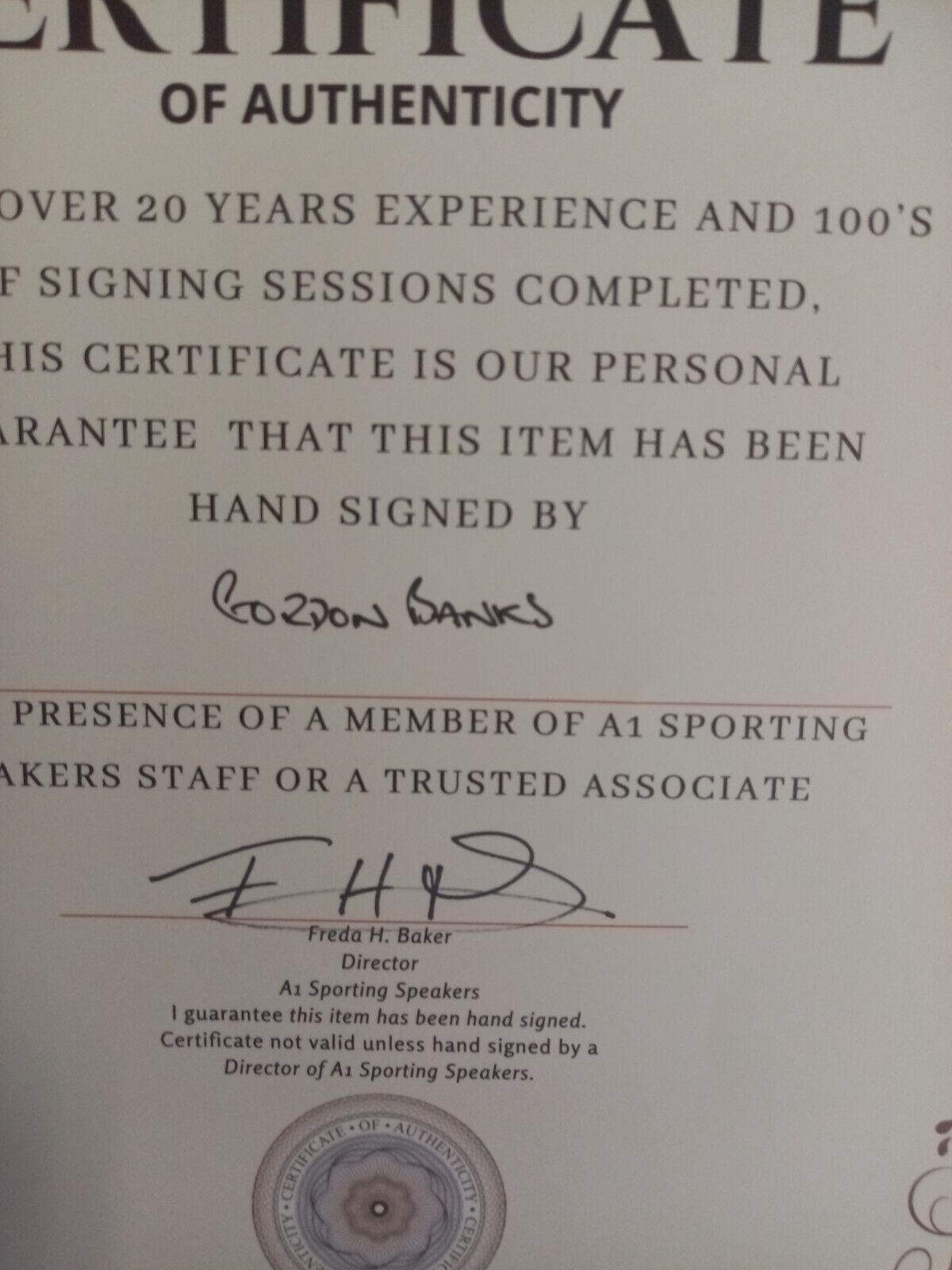 England replica goalkeeper jersey 1966 Gordon Banks signed wembley coa new l