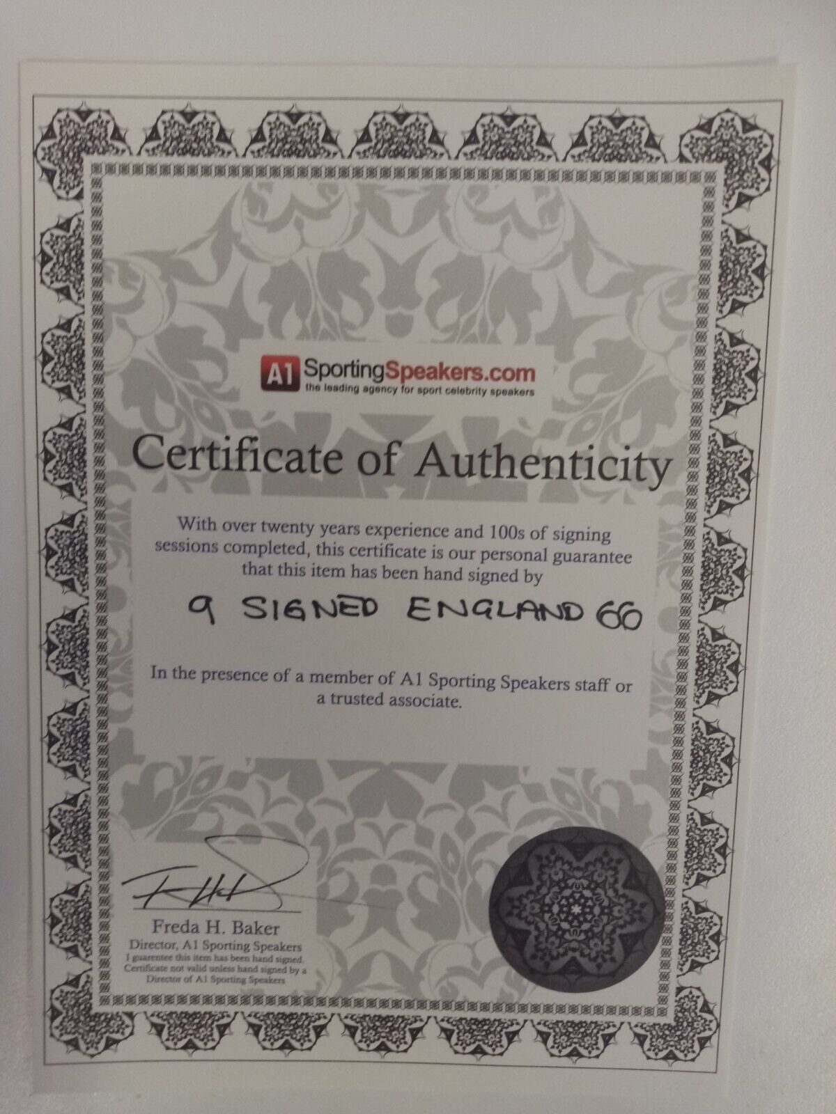 England replica jersey World Cup 1966 9x signed autograph football coa wembley l / xl