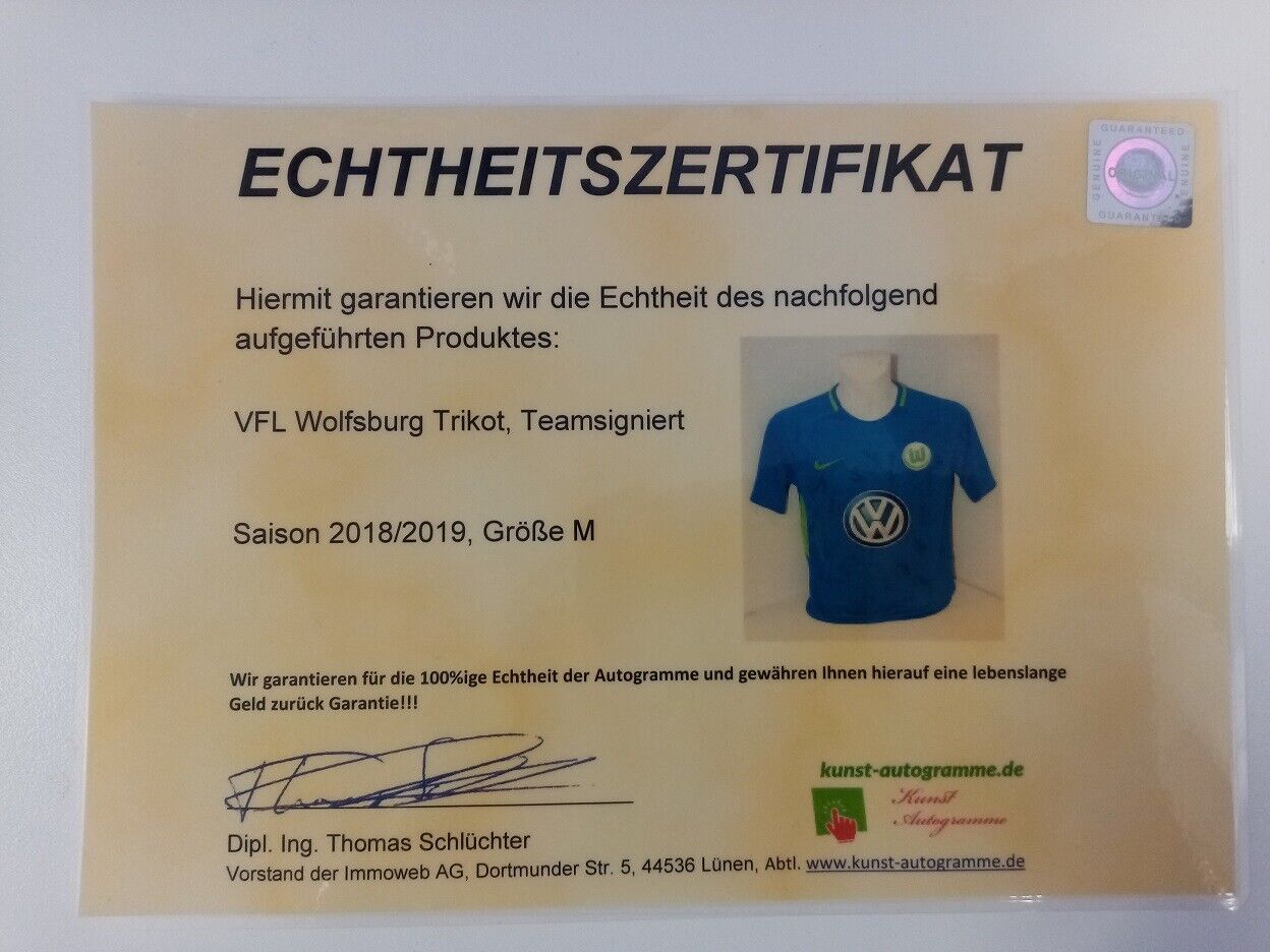 VFL Wolfsburg Jersey 2018/2019 Team Signed Wolves Autograph Adidas Bundesliga M