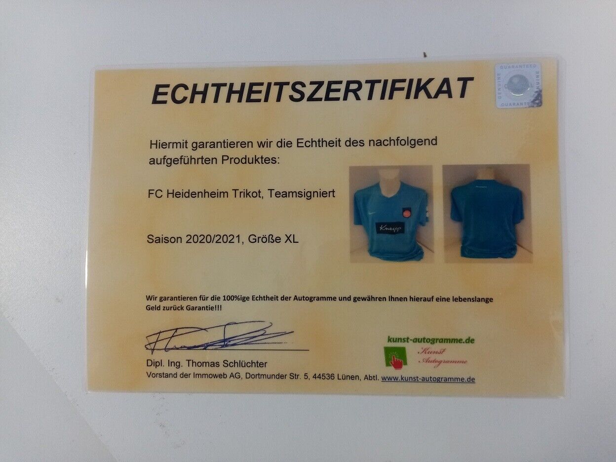 FC Heidenheim Jersey 20/21 Team Signed Football Autograph Signature Nike XL