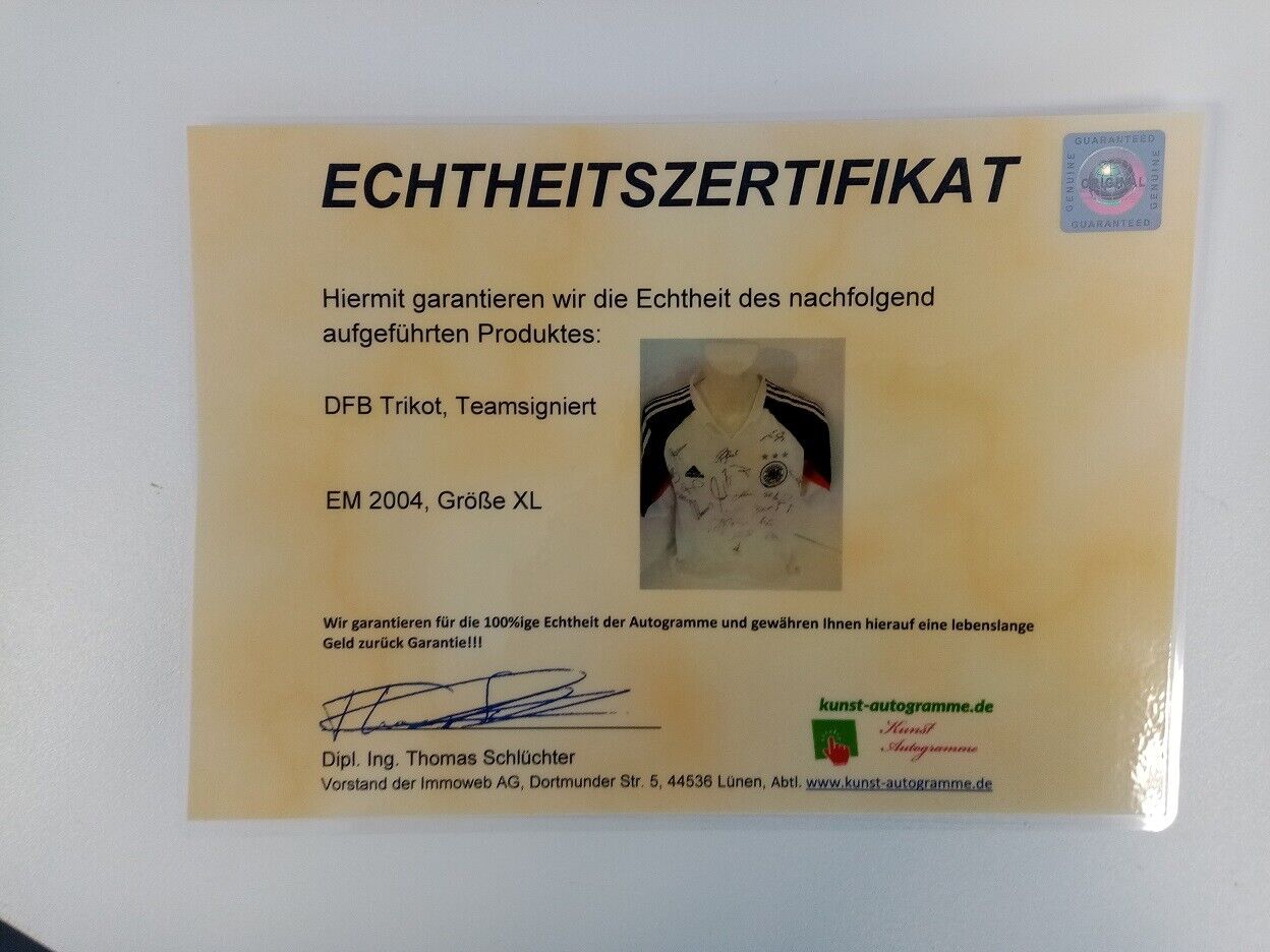 Germany Jersey EM 2004 Team Signed COA Autograph Football DFB Adidas XL