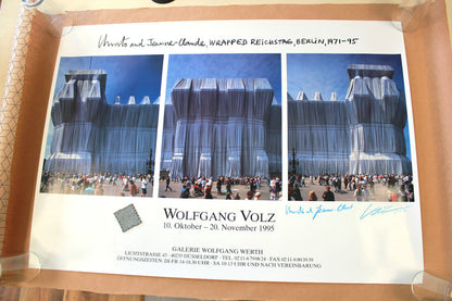 Lámina artística firmada a mano por Christo y Jeanne-Claude + tejido original del Reichstag 