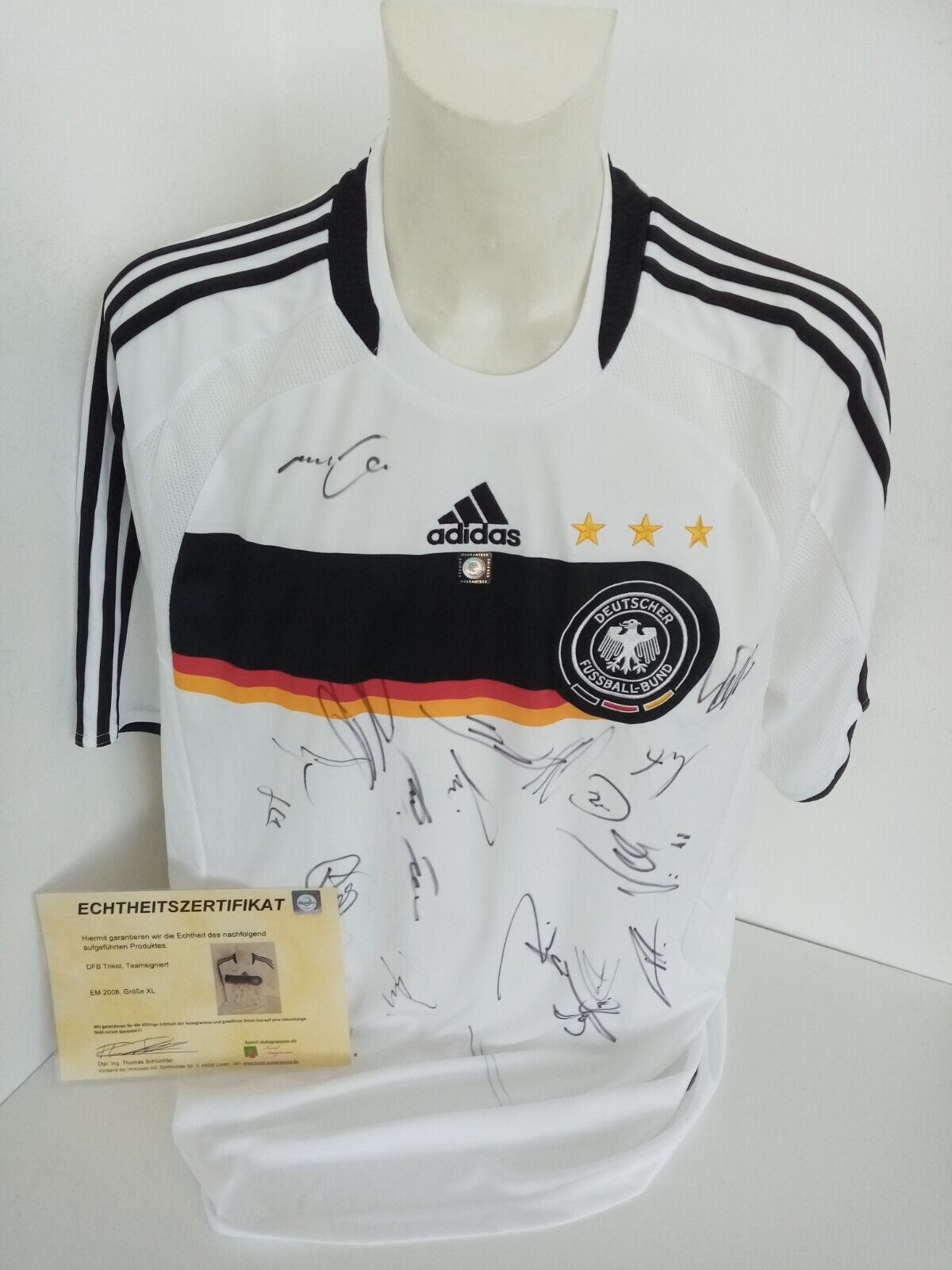 Deutschland Trikot EM 2008 Teamsigniert DFB Fußball Autogramm Euro Adidas COA XL