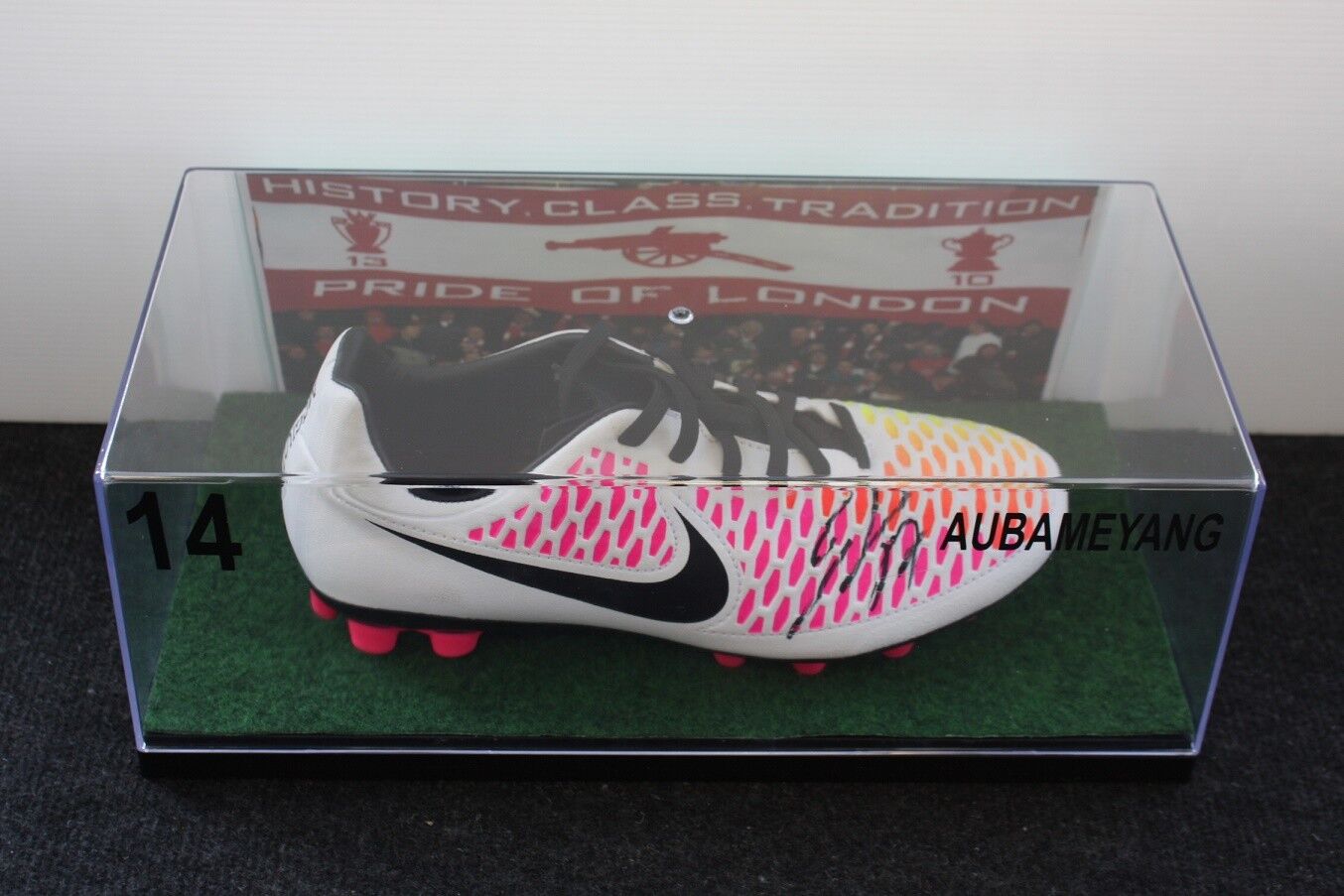 Football boot Aubameyang signed Arsenal London autograph England Premier League