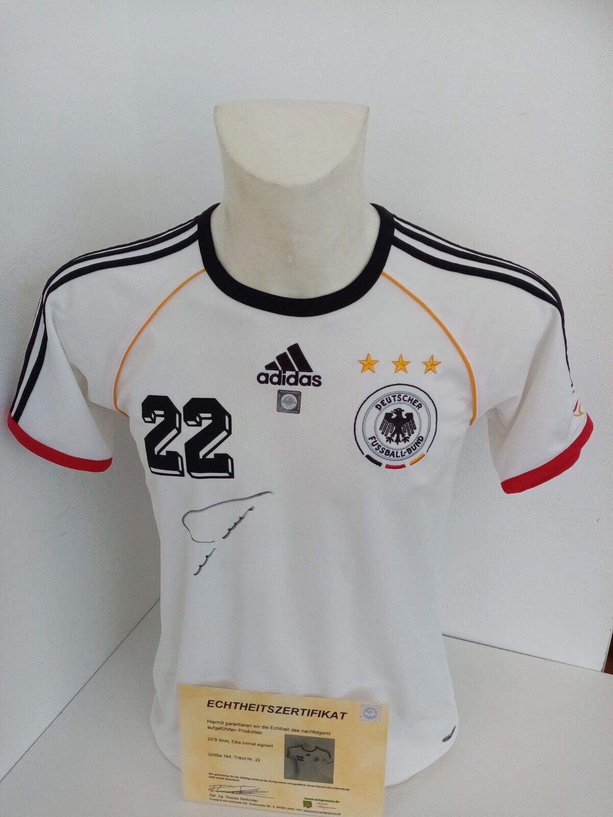 Germany Shirt Eike Immel signed DFB signature jersey Adidas COA 164