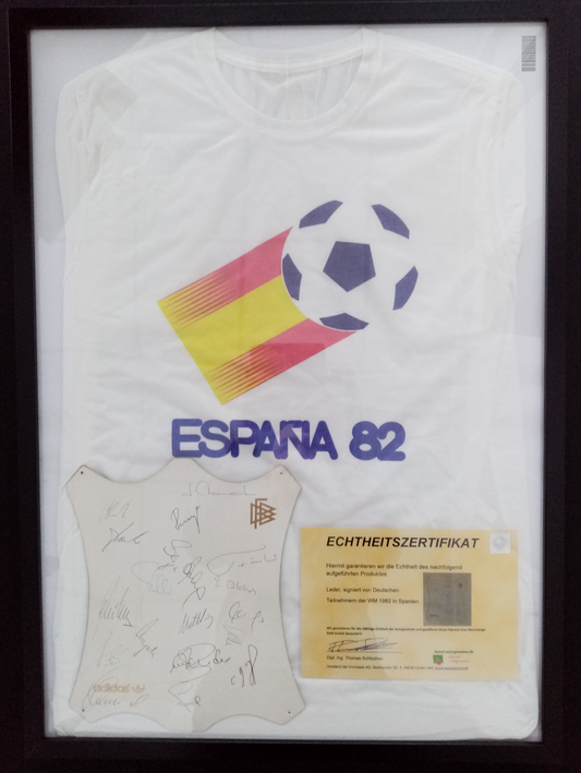 DFB Leather World Cup 1982 signed in frame + Shirt Spain Germany Adidas COA M