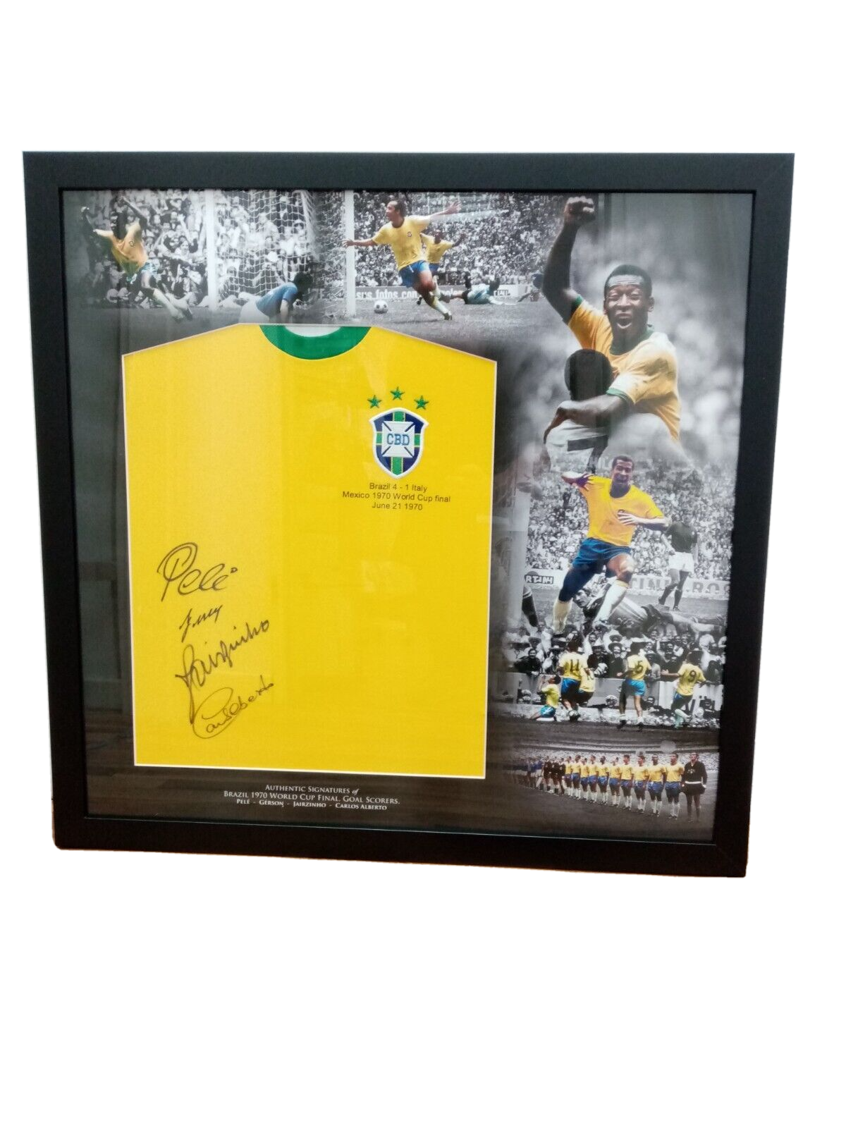 Brazil Repro Trikot WM 1970 + frame Team -signed autograph Pele Neu Coa