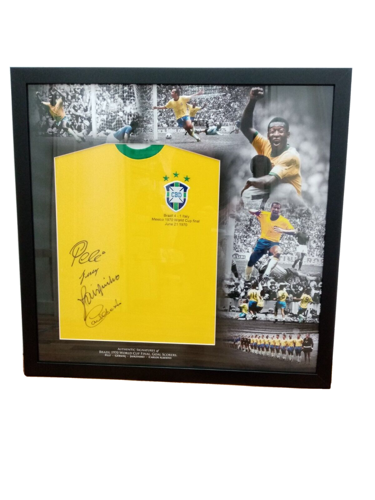 Brazil Repro Jersey World Cup 1970 + Frame Team Signed Autograph Pele New COA