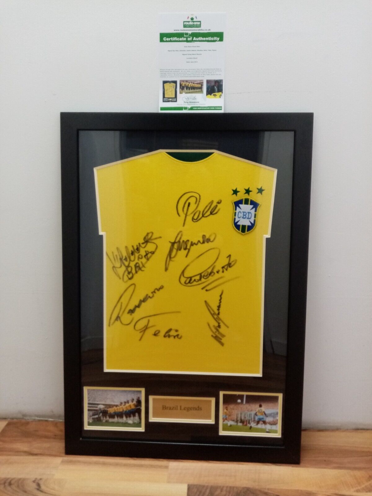 Brazil Repro Jersey World Cup 1970 + Frame Team Signed Autograph Pele Rivelino COA