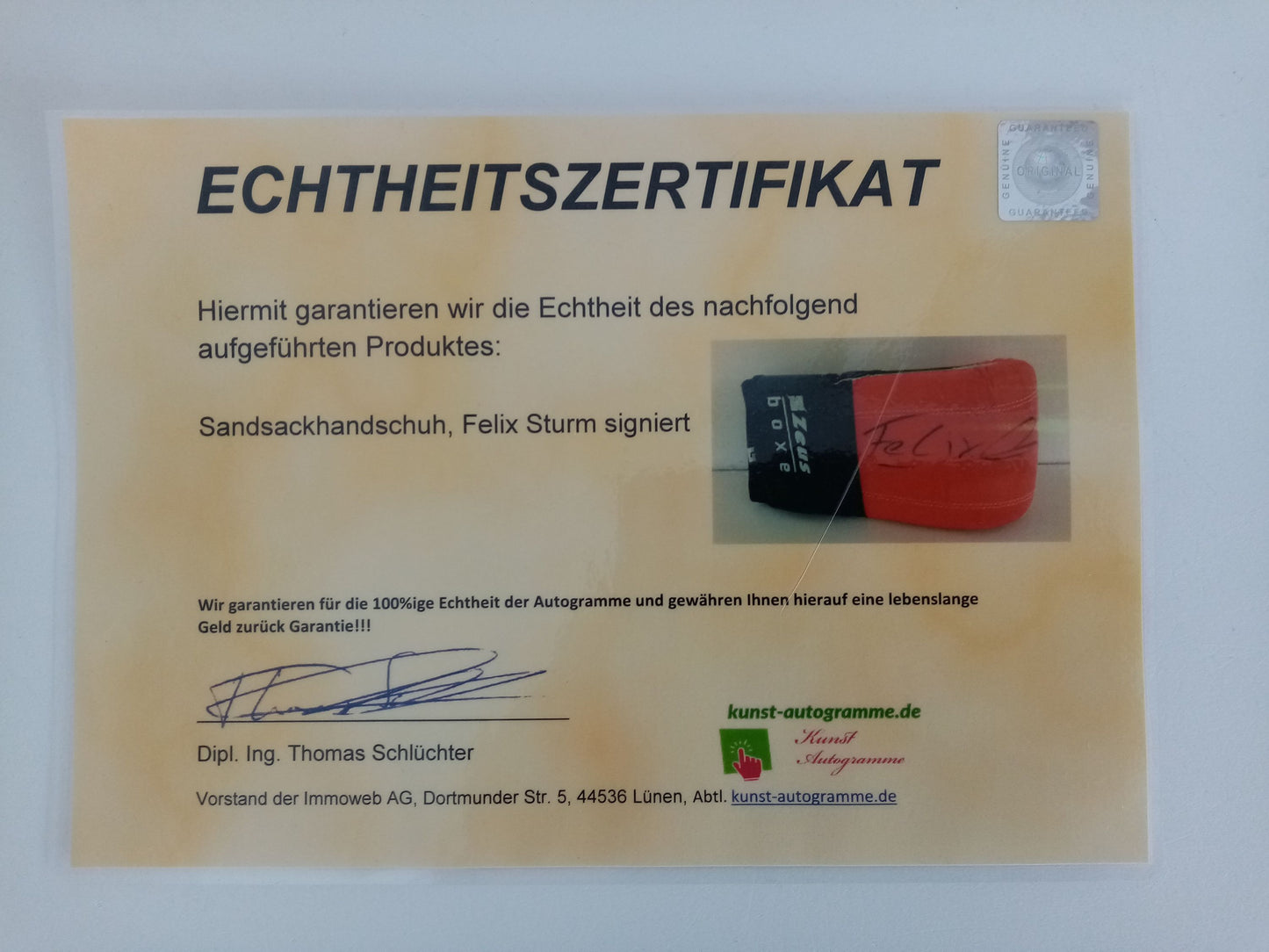 Punching bag glove Felix Sturm signed autograph signature boxing new COA